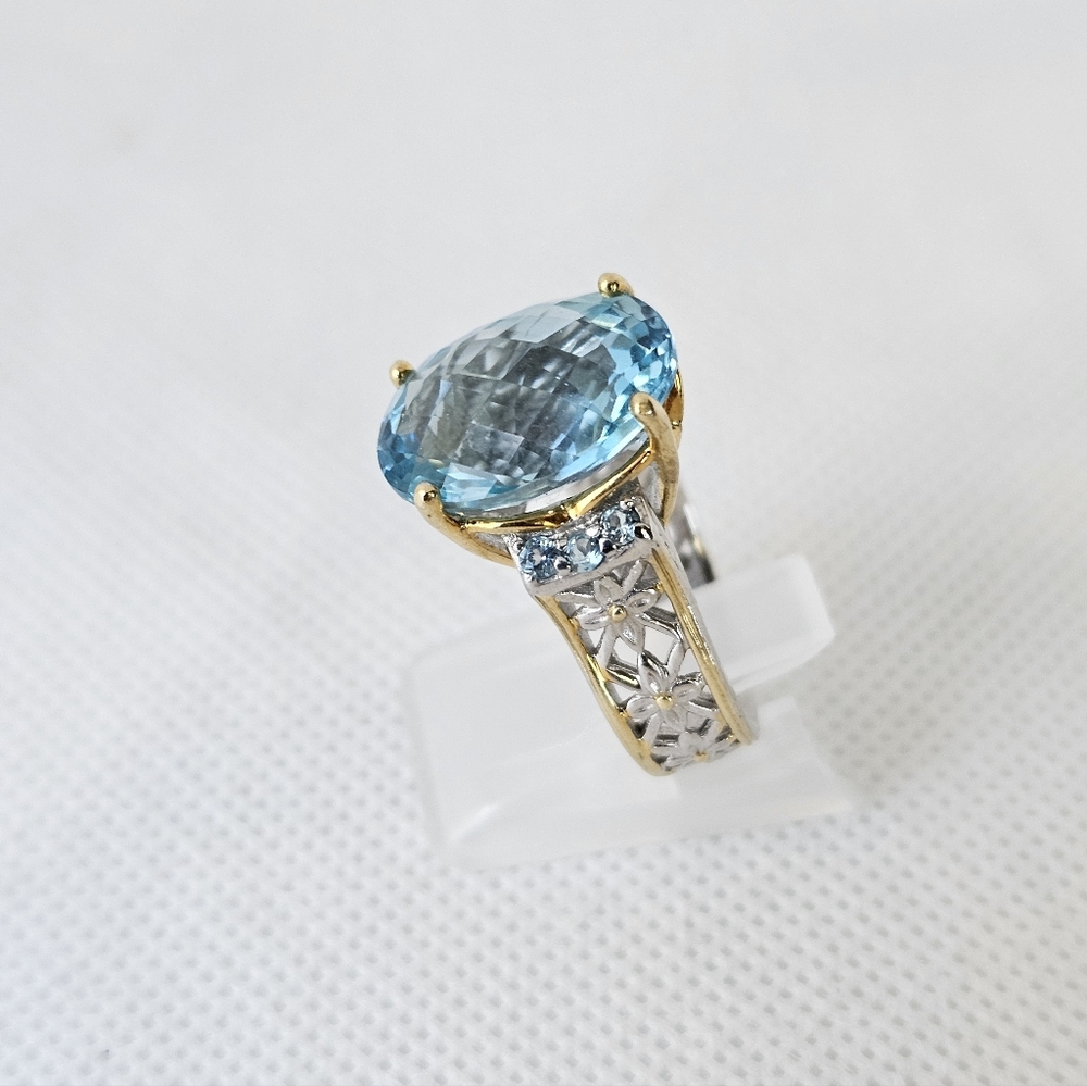 Natural Gems En Vogue Swiss Blue Topaz  Palladium Sterling Silver 18K Size 7 - Picture 6 of 9